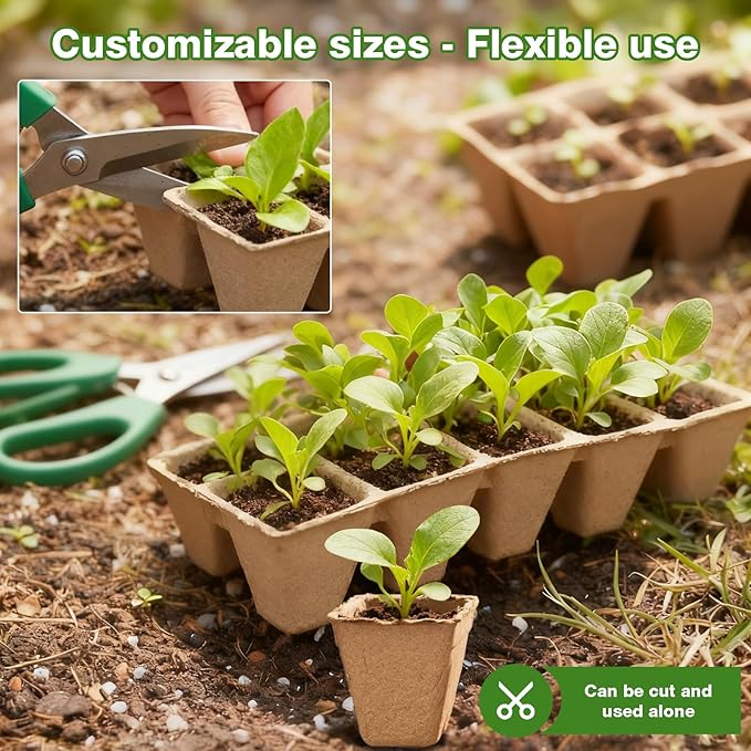 480 Cells Seed Starter Tray, 48 Pack Biodegradable Peat Pots with 200 Labels, Germination Plant Starter Kit for Seedlings