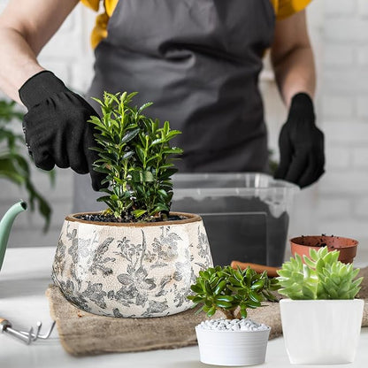 7.8 Inch Large Vintage Ceramic Planter Ice Crack Glaze Gray Lily Floral Flower Pot with Drainage Hole Rustic Decorative Plant Pots Gifts for Home Kitchen Office Indoor Outdoor Plants
