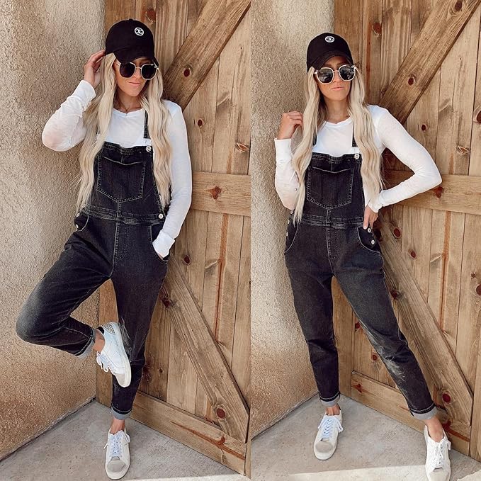 Vetinee Womens Classic Adjustable Straps Pockets Denim Bib Overalls Jeans Pants