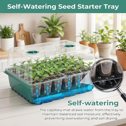 Self-Watering Seed Starter Tray 2 Packs, 96 Cells Seed Starter Kit with Humidity Vented Domes and High Lid, Germination Kit for Indoor Greenhouse Seed Starter