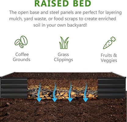2PCS 6x3x1ft Galvanized Raised Garden Bed Kit,Metal Planter Box for Vegetables,Flowers,Herbs Durable Rust-Resistant Patio Gardening Beds,Black