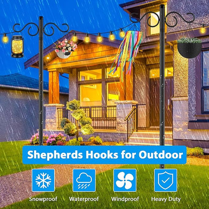 Adjustable Shepherd Hooks for Outdoor,1 Pack 70 Inch 5 Prong Base Bird Two Sided Feeder Poles,Heavy Duty Shepherds Hook,Suitable for Garden in Hanging Flower Basket,Lantern,Bird Nests (1 Pack 70 inch)