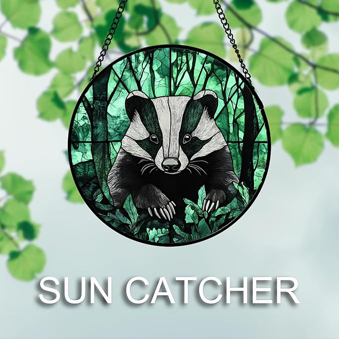 Stained Glass Window Hanging 4 Pcs Set Green Forest Night Sky Wildlife 6.3" - Suncatcher Door Garden Sun Catcher Decor Birthday for Mom Woman Nana Men Friend
