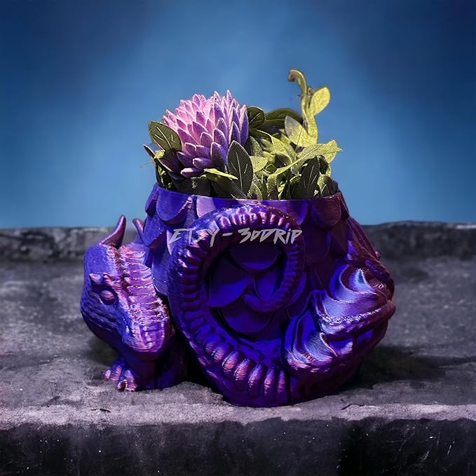 Sleeping Dragon Planter Vase - Gardening and Plant Lover Gifts | Witchy and Cottagecore Home Decor Piece for Succulents or Zen Garden | Medieval Boho Flower Pot with Drainage Holes (Purple Silk)