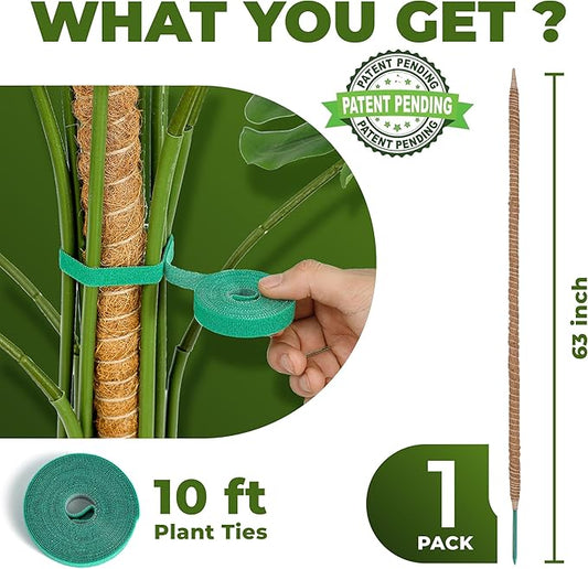 63 Inch Bendable Moss Pole Monstera Plant Support for Climbing Indoor Plants - Stakes for Potted Climbers - Tall Sticks Indoor Trellis for Houseplants - Accessories for Monstera Pot