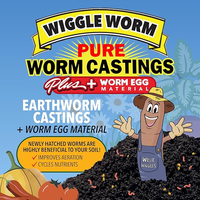 100% Pure Worm Castings Plus Worm Egg Material, 40lbs – Fertilizer and Soil Amendment for Indoor and Outdoor Gardening to Improve Soil Fertility and Aeration - 100% Organic and Odor Free