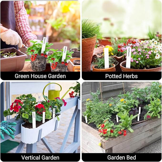 Greaner Garden Markers 100PCS, 6 Inch Plant Markers for Outdoor Plants Waterproof, Plastic Plant Labels with Garden Marker Pen-White, Plant Signs for Indoor Outdoor, Garden, Greenhouse, House(White)