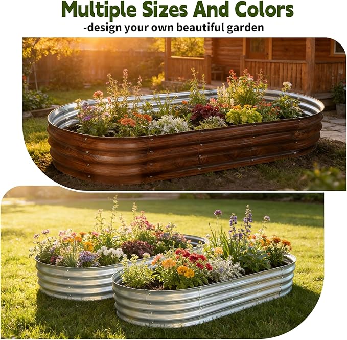 Galvanized Raised Garden Bed Outdoor, Large Raised Bed for Gardening, 6x3x1ft Oval Metal Planter Box for Vegetables, Fruits, Flowers, Silver