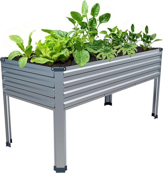 48×24×30in Galvanized Raised Garden Bed,Metal Elevated Planter Box with Legs for Patio,Balcony,Backyard,300lb Capacity,Silver
