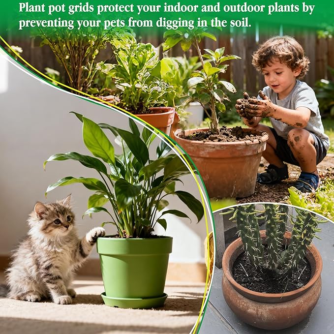 10pc 15.7" Plant Pot Grids Cuttable Plant Pot Soil Covers Protectors from Animals-Indoor Plant Pot Soil Guard for Outdoor Garden Plant Protection Breathable Mesh Prevents Digging