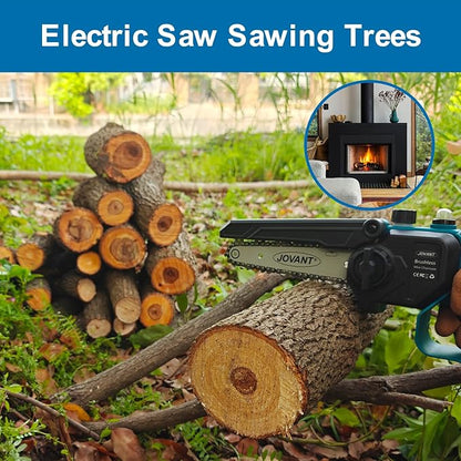 Cordless Chainsaw, Electric Chain Saw with 1 Pack 2000mAh Battery, Battery Chainsaw with Logging Wedge Electric Saw for Cutting, Trimming, Gardening, Camping(2 chains & 1 chain plates)