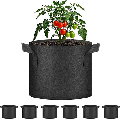 HealSmart 6-Pack 5 Gallon Nonwoven Grow Bags, Aeration Fabric Pots with Handles, Suitable for Garden Fruits, Vegetables and Flowers, Black