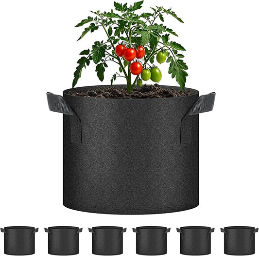 HealSmart 6-Pack 5 Gallon Nonwoven Grow Bags, Aeration Fabric Pots with Handles, Suitable for Garden Fruits, Vegetables and Flowers, Black