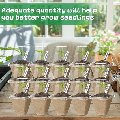 Aulock 36 Sets Plant Nursery Pots with Humidity Dome - 3in Seed Starting Pots, Square Peat Pots with 100 Labels for Garden Flowers Herbs Vegetables Seedlings