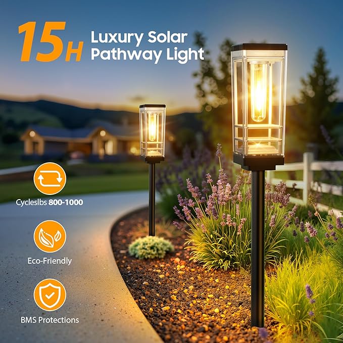 4 Pack Solar Lights Outdoor, Up to 15 Hrs Brighter Solar Pathway Lights, Luxury Taller Solar Outdoor Light Waterproof for Path Garden Yard Landscape Walkway Driveway, Warm White