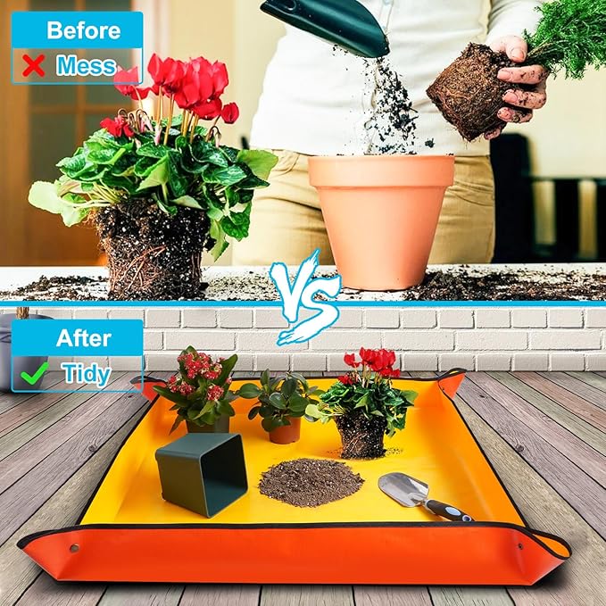 Large Potting Mat for House Plants Transplanting and Soil Mix Control Waterproof RepottingTray Gardening Tools Plant Gifts for Plant Lovers (39.5"X31.5")