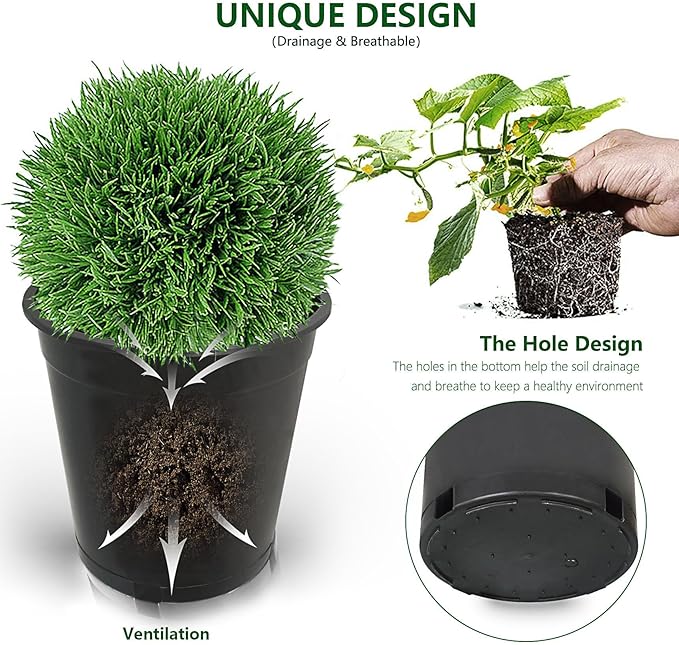 10-Pack 5 Gallon Round Planter Nursery Pots, Flower Plant Container Injection Molded Plastic Gardening Pots for Indoor Outdoor Vegetables, Succulents, Black