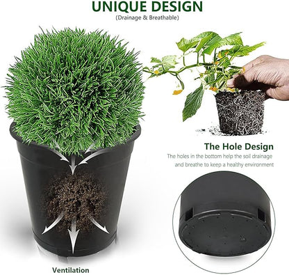 10-Pack 5 Gallon Round Planter Nursery Pots, Flower Plant Container Injection Molded Plastic Gardening Pots for Indoor Outdoor Vegetables, Succulents, Black
