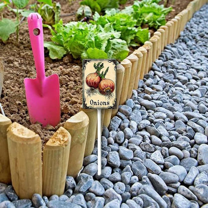 Uptell Vegetable Garden Onions Yard Sign Label With Stake Plant Markers For Outdoor Plants Waterproof 7x8.8inch Nursery Garden Outdoor Sign