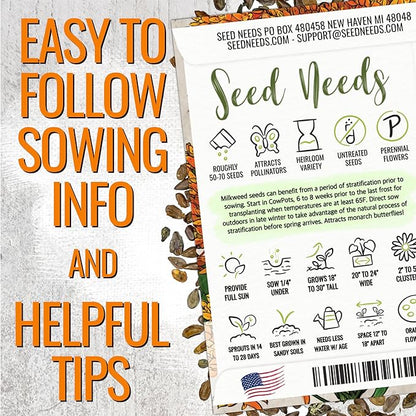 Seed Needs Milkweed Seeds for Planting a Butterfly Garden to Attract Monarch Butterflies - Collection of Pink, Orange & White Asclepias Milk Weed Variety Pack (5 Packs)