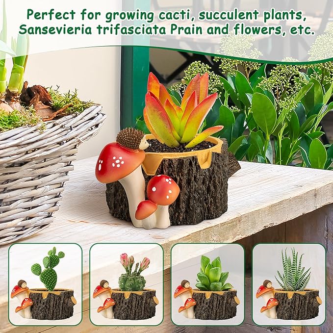 Hedgehog Succulent Pots with Drainage Hole，Plant Pots for Indoor Plants/Cactus/Succulent,Indoor Planter Gift for Plant Lover, Decorative Novelty Planter