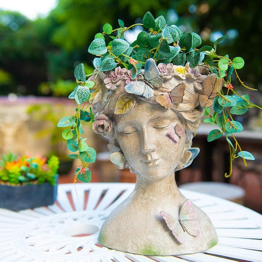 Face Flower Pot Head-Planters Succulent - 10 Inch Garden Resin Face Planter with Drainage Hole for Indoor and Outdoor Plant 7.75 * 6.75 * 10 Inch