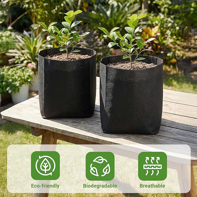 GREANER Black Nursery Growing Bags, 40 PCS Breathable Non-Woven Garden Grow Bags, Outdoor Reusable Plant Seeding Bags for Tree, Vegetable, Flower, Seeds, Plant Grow(12.2x11.4 Inch)