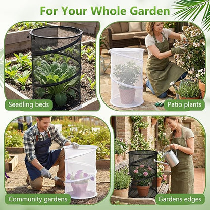 5 Pack Pop Up Plant Covers from Animals (3 Black 2 White) 13''D x 20''H Mesh Plant Covers with 24 Stakes 36 Color Labels, Plant Protector from Insects for Vegetables, Flowers, Seedlings