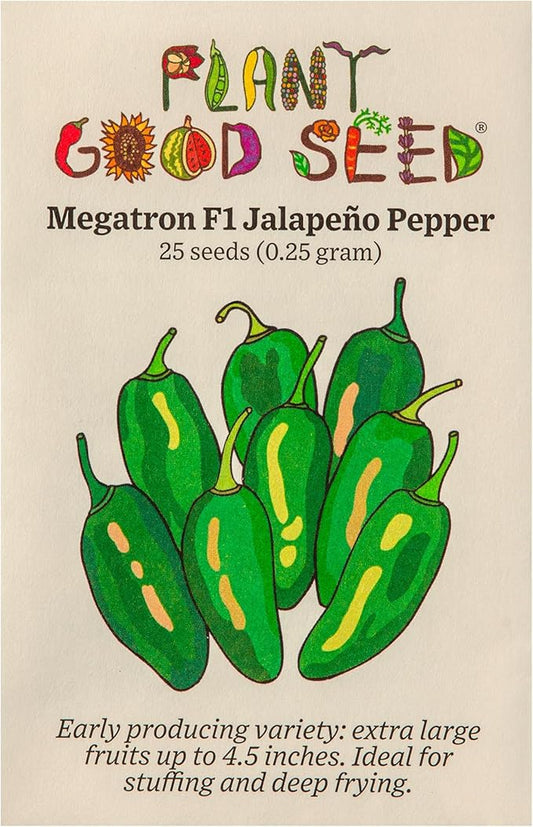 Plant Good Seed Megatron F1 Jalapeño Pepper Seeds - Pack of 25, Heirloom Seeds for Planting Vegetables - Gardening Supplies, Fruit, Chili, Vegetable Garden - Non-GMO, Open Pollinated, from USA