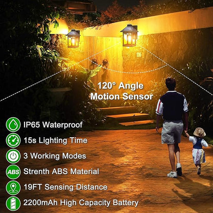 Solar Wall Light Outdoor with 3 Lighting Modes, Dusk to Dawn Led Wall Mount Sconce Exterior Motion Sensor Security Porch Lantern Light Fixture Waterproof for Patio Fence Outside Decorative