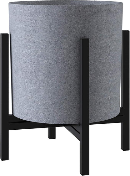 FaithLand Plant Pot 10 inch - Perfectly Fits Mid-Century Modern Plant Stand - Drainage Plug and Drainage Mesh Screen - Gray Planter Pot