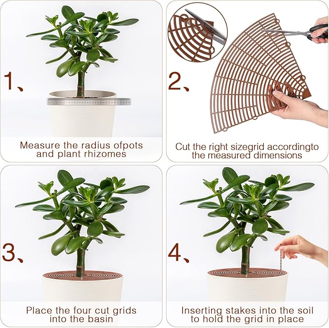 2 Pcs Plant Pot Grid Soil Protector Covers Large and Medium Cuttable Grid Flower Protector with Deep Stakes for Indoor Outdoor Office Hotel Home Furnishing Shopping Mall Garden