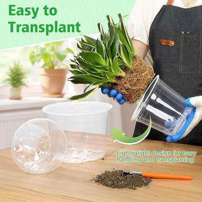 6 Inch Large Clear Nursery Pots with Drainage, 20 Pack Plastic Pots for Plants, Ideal Seedling Pots and Plant Pots for Vegetables, Orchids, Aloe, Indoor Outdoor Use (6 inch-20 Pack)