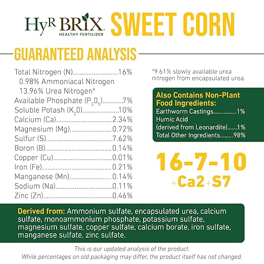 HyR BRIX Slow-Release 16-7-10 Sweet Corn Fertilizer, 5lb Bucket - Corn Food with Calcium & Sulfur - Essential Micronutrients for Big, Uniform Ears & Sweet Flavor