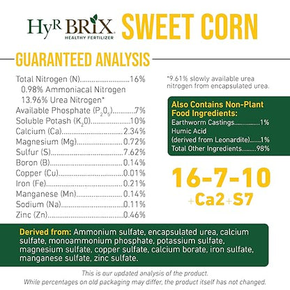 HyR BRIX Slow-Release 16-7-10 Sweet Corn Fertilizer, 5lb Bucket - Corn Food with Calcium & Sulfur - Essential Micronutrients for Big, Uniform Ears & Sweet Flavor