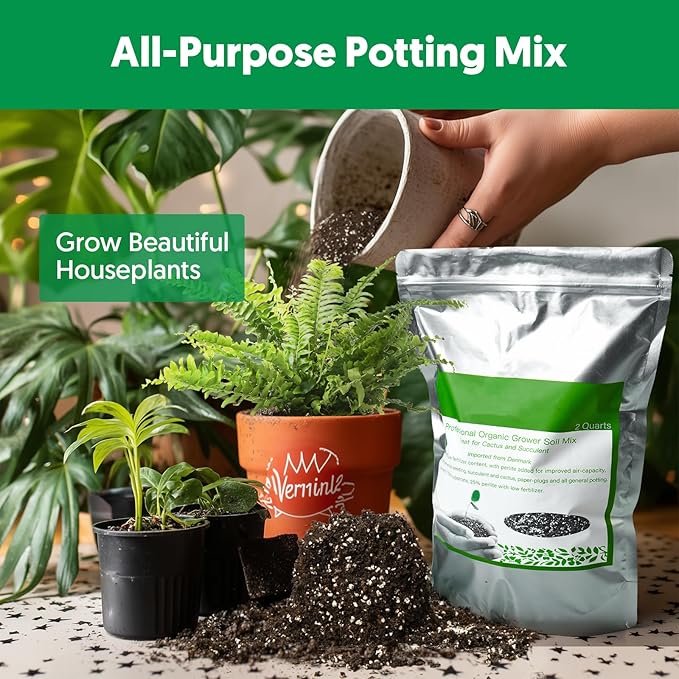 Succulent Cactus Potting Soil Mix (12 qt), All-Purpose Garden Potting Mix for Indoor Outdoor Plants, Quick Drain Houseplant Orchid Bonsai Perlite Soil, Ready-to-Use, Resealable Bag Design