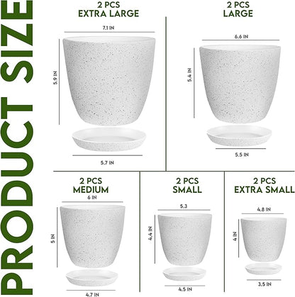 Utopia Home - Spotty Plant Pots Indoor with Drainage - 7/6.6/6/5.3/4.8 Inches Flower Pots - 10 Pack Plastic Planters - Ideal for Stocking Stuffers - (Speckled Grey, Pack of 10)