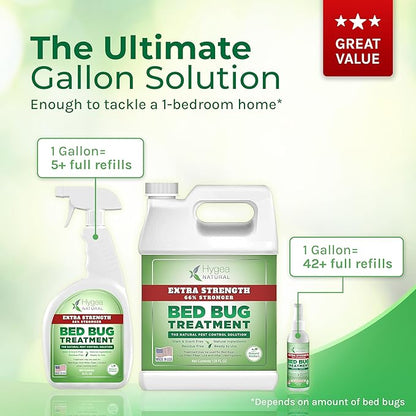 Hygea Natural Extra Strength Bed Bug Killer & Mite Spray- Child & Pet Friendly - Stain & Odor Free - 66% Stronger Natural Formula (128 oz)