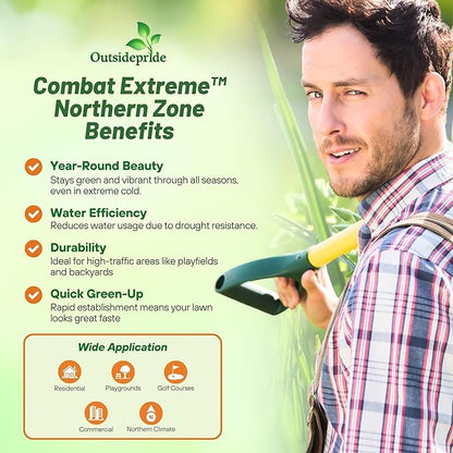 Outsidepride Combat Extreme Northern Zone - 50 Lbs Cold-Hardy, Drought-Resistant Turf Type Tall Fescue & Kentucky Bluegrass Lawn Grass Seed Blend, OptiGrowth Coated for Better Establishment
