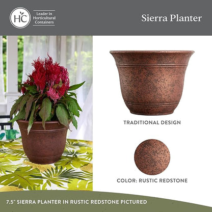 The HC Companies Sierra Round Self-Watering Pot - Lightweight Plastic Planter for Herbs & More - Durable Plant Pots for Indoor Plants & Outdoor Plants (10” Rustic Redstone, Pack of 2)