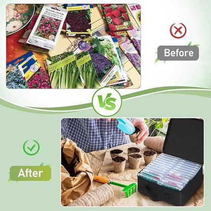 FACULX 24 Slots Seed Storage Organizer Box with Dual Zipper Bag, 100 Pcs Seed Sealed Bag and 80 Pcs Label Stickers,Seed Storage Container for Garden Vegetable Flower Plants Seeds Saving