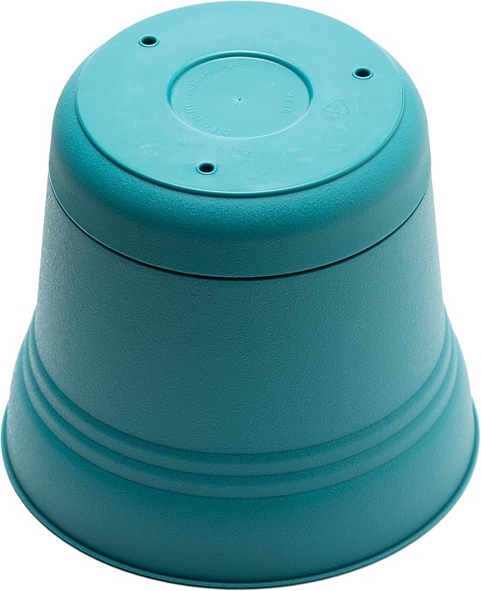 Bloem Saturn Round Planter with Saucer Tray: 14" - Bermuda Teal - Durable Plastic Pot, Matte Finish, Removable Saucer, for Indoor & Outdoor Use, Gardening, 5 Gallon Capacity