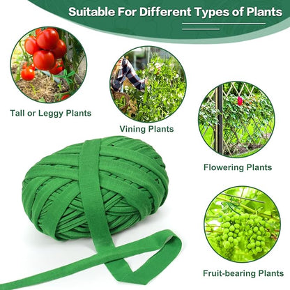 2 Pack Garden Twine, 196 Feet Stretchy Tomato Twine String, Green Cloth Plant Ties for Climbing Plants, Tomatoes, Fruit Trees, Gardeners (98 Feet/Roll)
