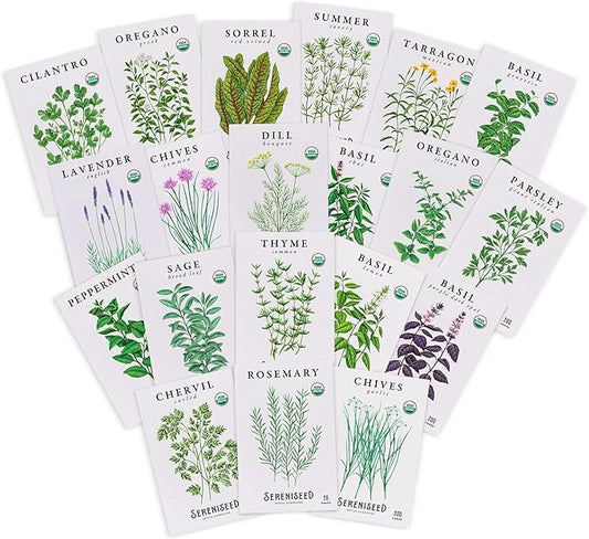 Sereniseed Certified Organic Herb Seeds (20-Pack) – Non GMO, Heirloom – Seed Starting Video