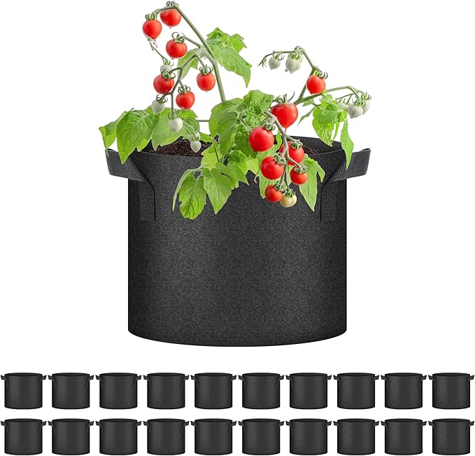 YSSOA 20-Pack 7 Gallon Grow Bags, Aeration Nonwoven Fabric Plant Pots with Handles, Heavy Duty Gardening Planter for Potato, Tomato, Vegetable and Fruits, Black