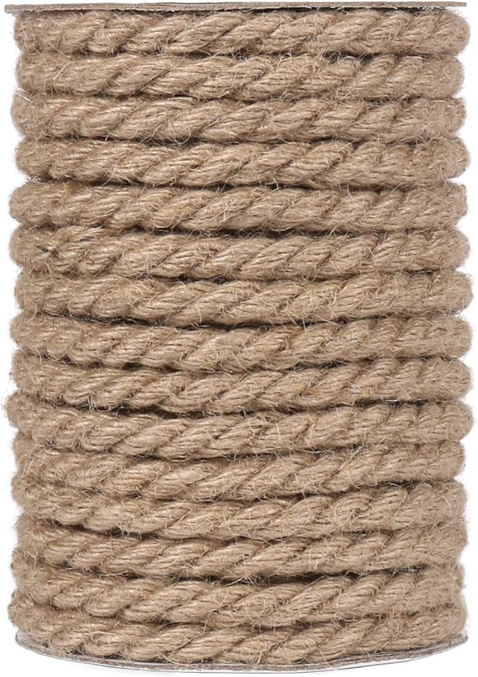 Tenn Well 10mm Jute Rope, 50 Feet 3/8 inch Heavy Duty and Thick Twine Decorative Rope for Crafting, Cat Scratch Post, Gardening, Farmhouse Decor, Home Decor
