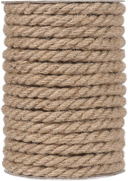 Tenn Well 10mm Jute Rope, 50 Feet 3/8 inch Heavy Duty and Thick Twine Decorative Rope for Crafting, Cat Scratch Post, Gardening, Farmhouse Decor, Home Decor