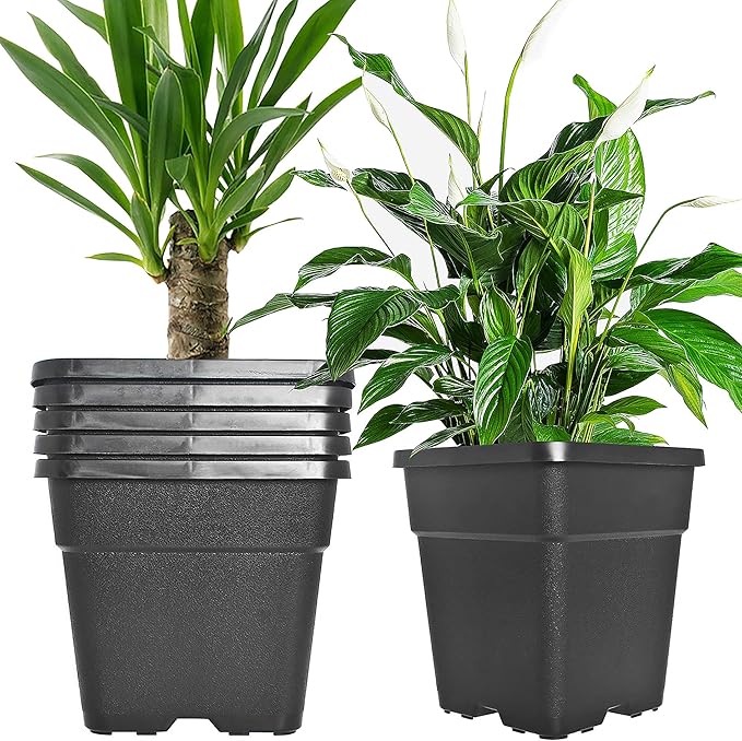 Square Planter Nursery Pots 9.77 Gallon Pots for Plants, Injection Molded Plastic Nursery Pots, Plant Container 9.77 Gal 5-Pack