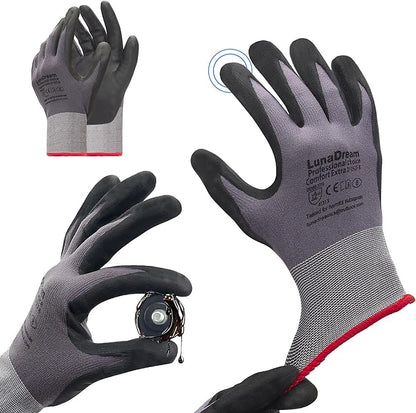 LunaDream Micro-Foam Nitrile Coated Gloves-12 Pairs, Seamless Knit Design, Perfect for Home Projects and Construction