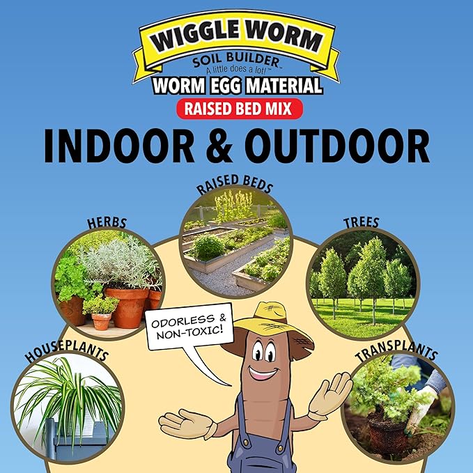 Raised Bed Mix, 40lbs - Organic Soil and Fertilizer for Container Gardening - Worm Egg Material Mixed with Odor Free Pure Worm Castings, Pack of 3